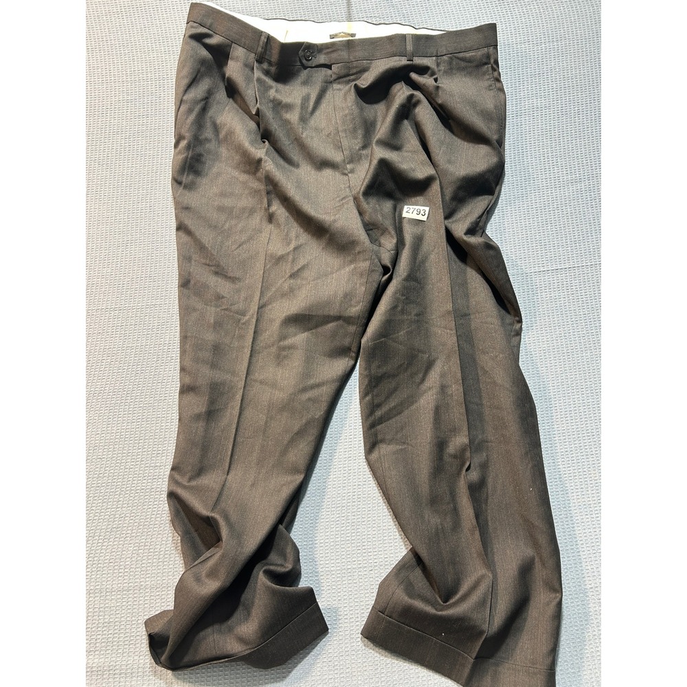 Hickey Freeman Pleated Dress Pants Mens 42 Brown Herringbone Pinstripe Cuffed